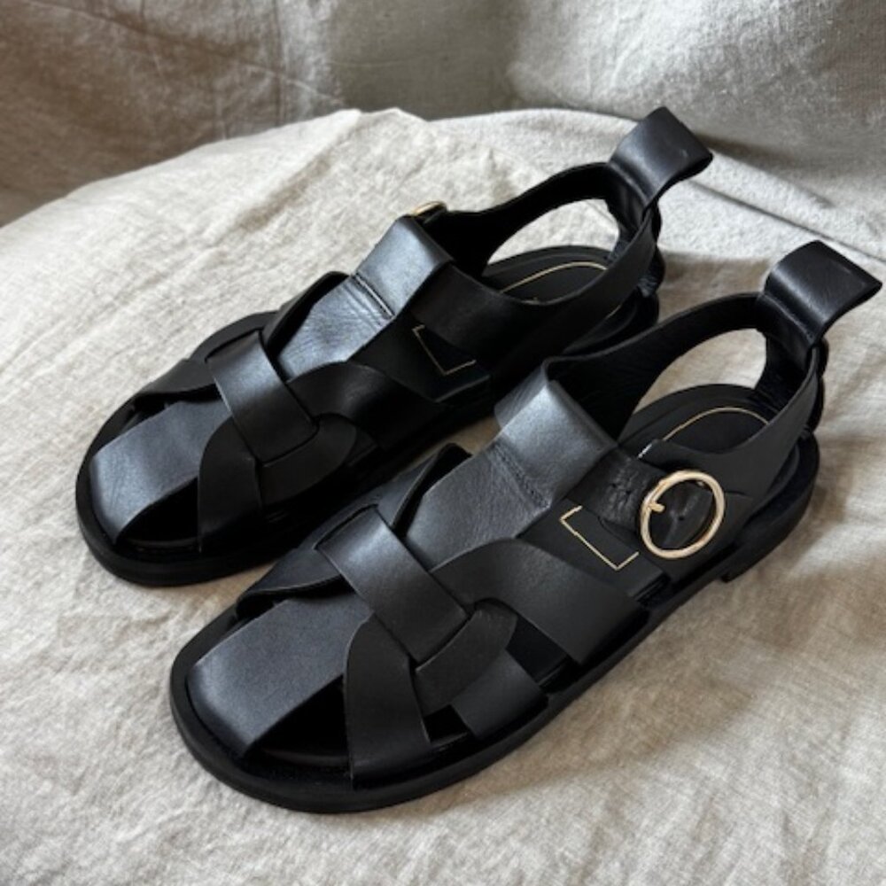 Zara Black Leather Fisherman Sandals, Size 40